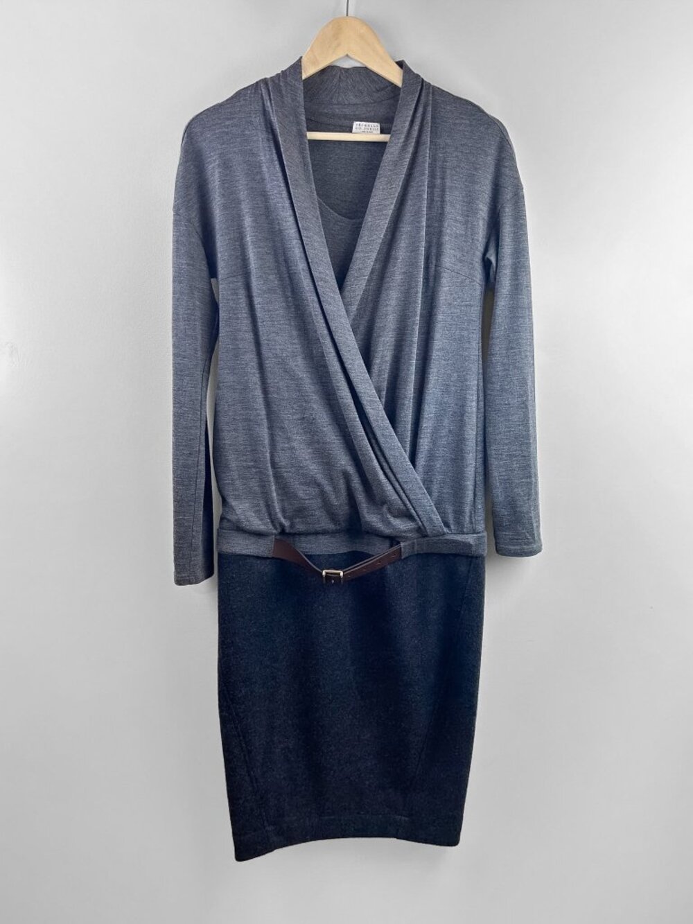 Brunello Cucinelli Wool Knit Dress with Leather Belt IT 42